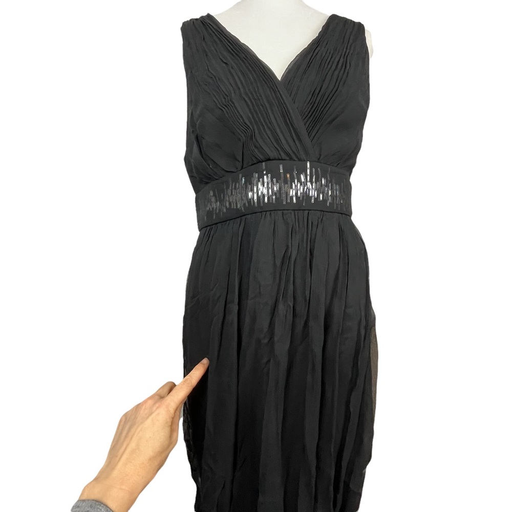BCBGMaxAzria Black 100% Silk Bubble Skirt Cocktail Dress w/ Beaded Waist Sz 6 - Picture 9 of 17